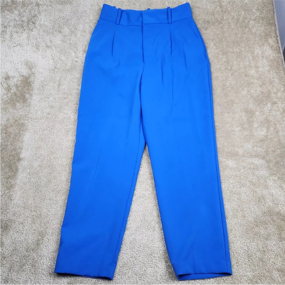 Zara Womens Pants Blue Size L Dress Pant High Rise Career Polyester Blend A595